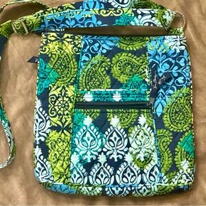 Vera Bradley Caribbean Crossbody Bag Purse Mailbag Green Blue Paisley